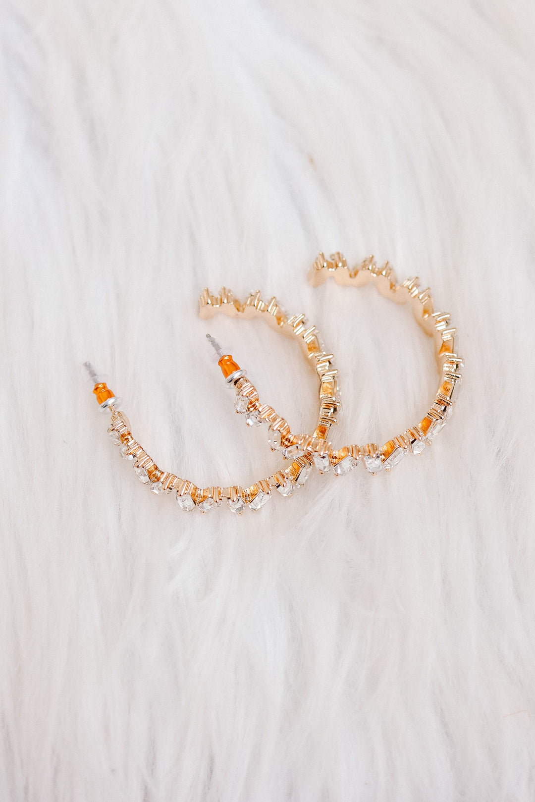 Baguette Crystal Zigzag Gold Hoop Earrings