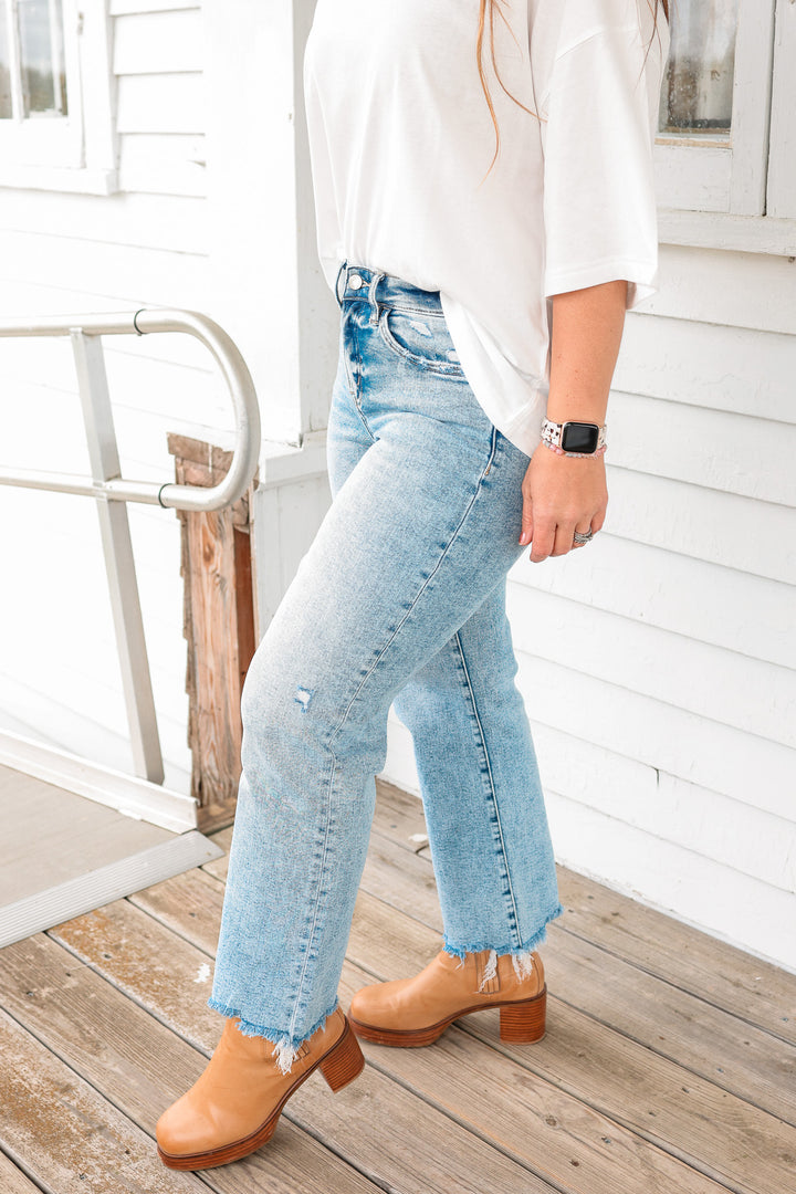Vervet: Raven Raw Hem Slim Wide Jeans