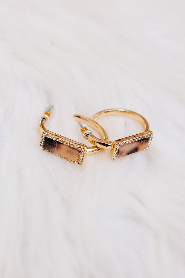 Tortoise & Pavé Gold Hoop Earrings