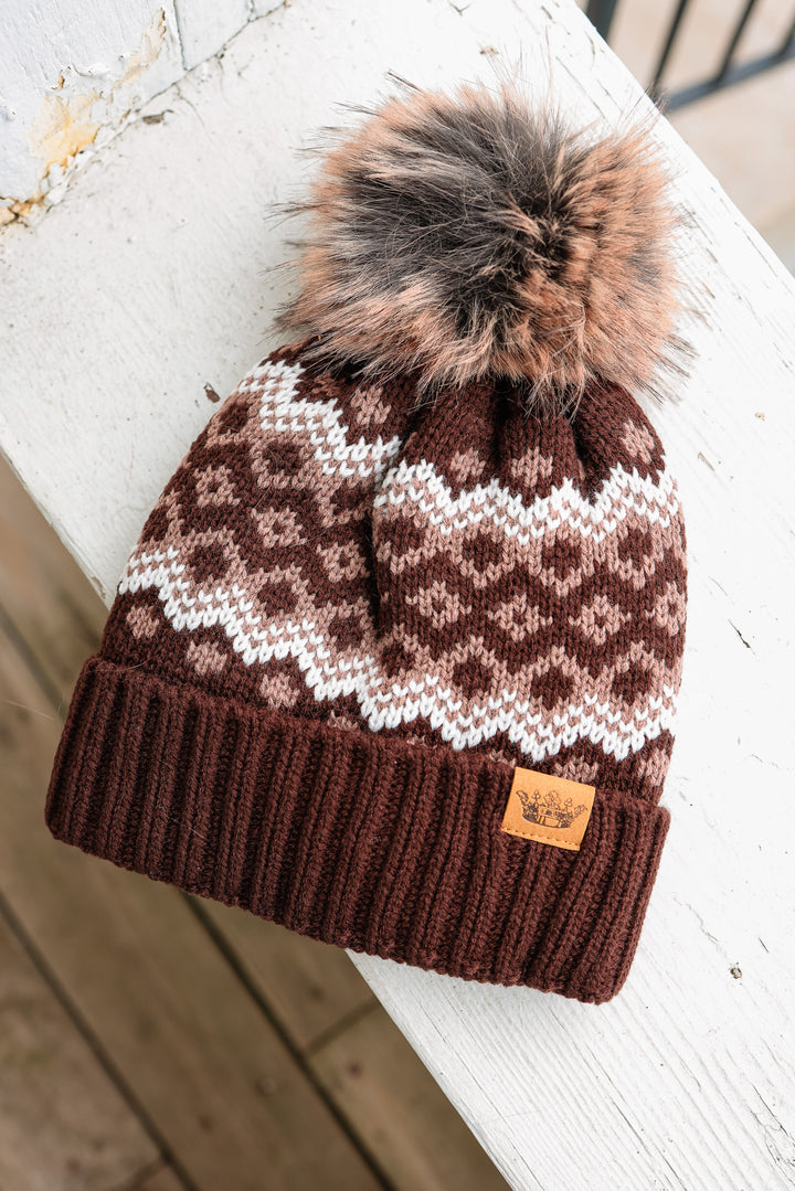 Patterned Pom Hat - Brown