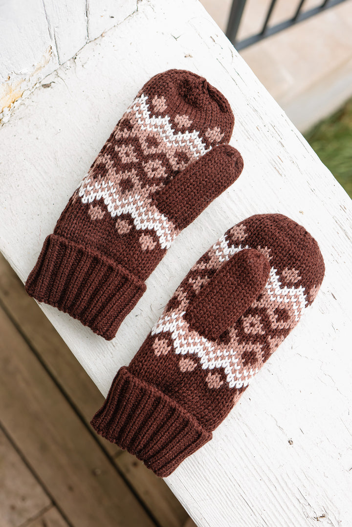 Patterned Mittens - Brown