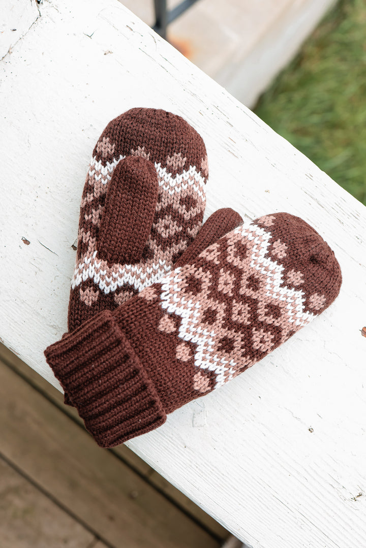 Patterned Mittens - Brown