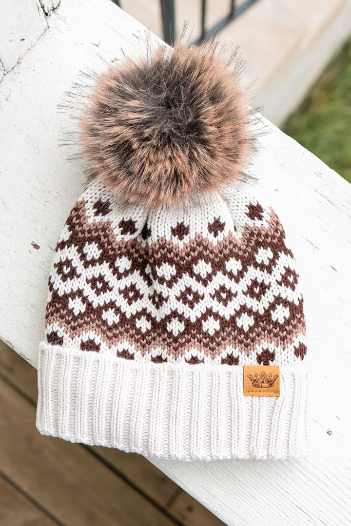 Patterned Pom Hat - Taupe