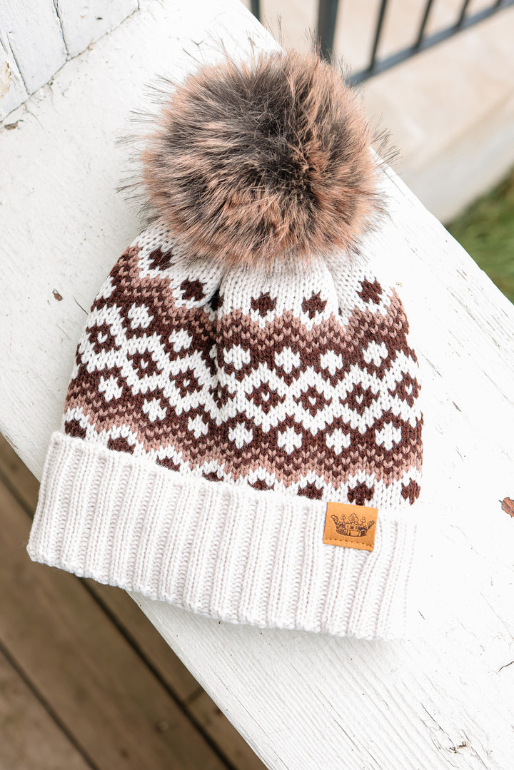 Patterned Pom Hat - Taupe