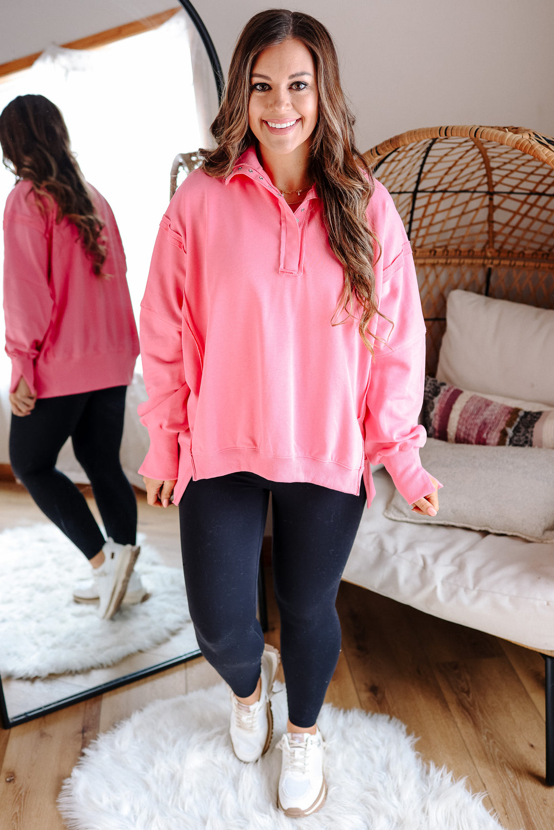 Tamika Henley Sweatshirt - Flamingo