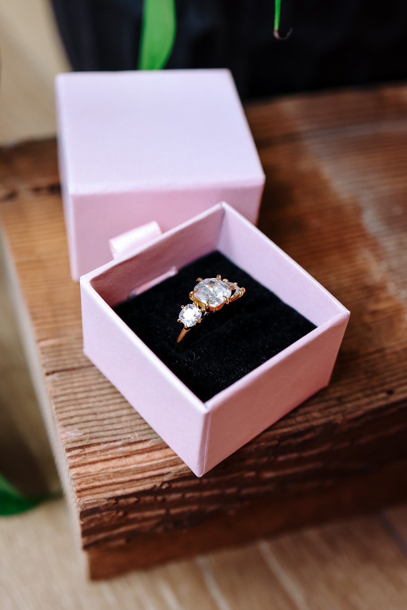 Deeply In Love 3-Stone Cushion Cut Sterling Gold Ring