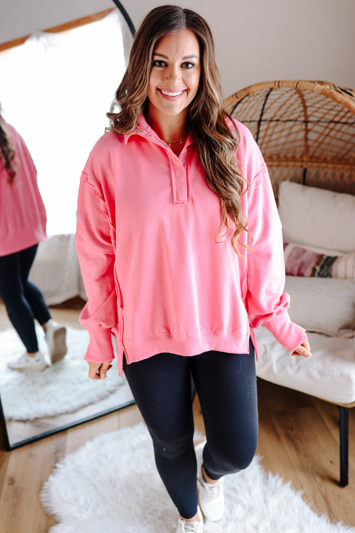 Tamika Henley Sweatshirt - Flamingo