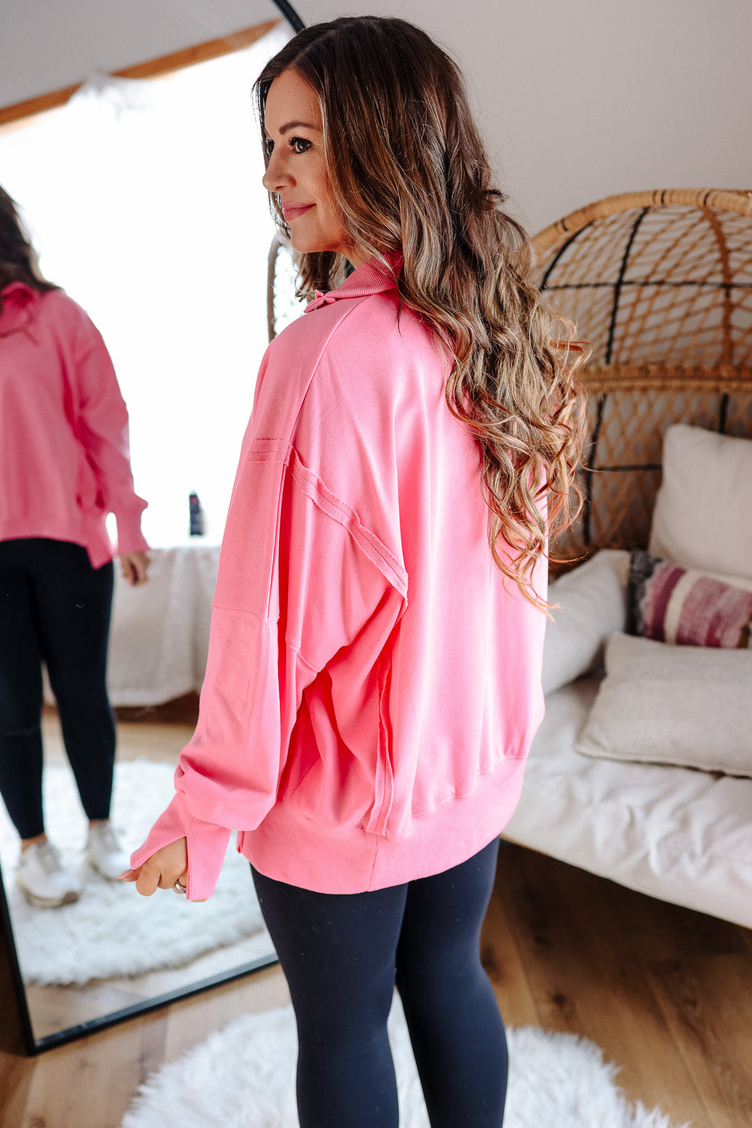 Tamika Henley Sweatshirt - Flamingo