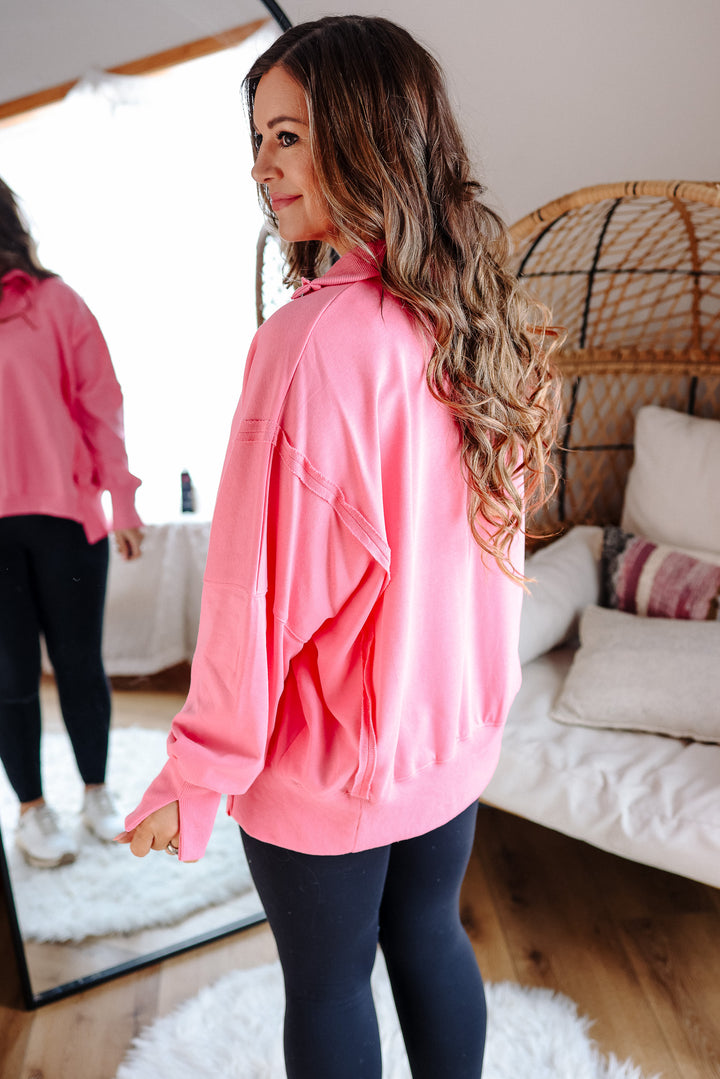 Tamika Henley Sweatshirt - Flamingo