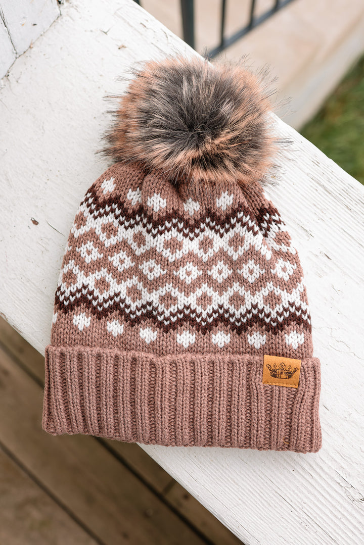 Patterned Pom Hat - Mocha