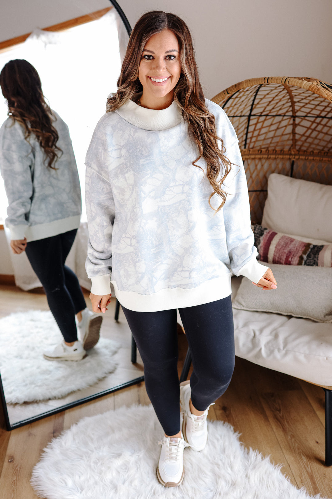 Mock Neck Sweatshirt - Light Wash Camo