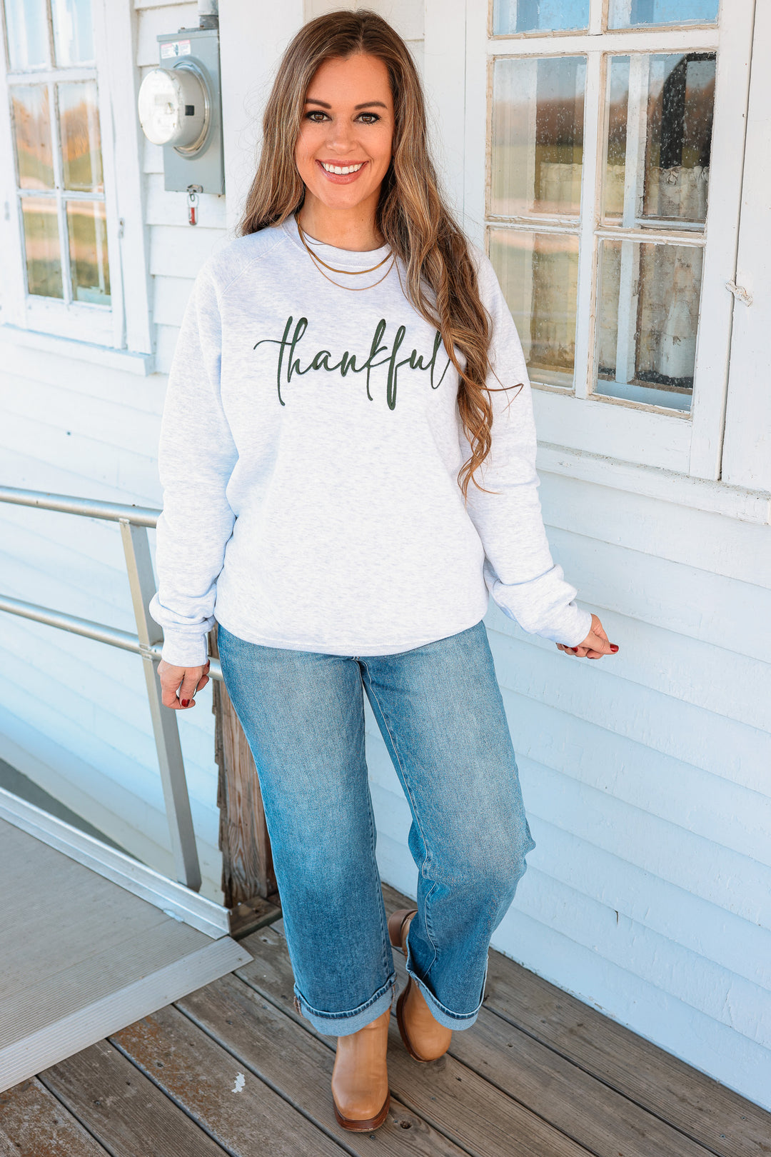 Thankful Embroidered Crewneck Sweatshirt