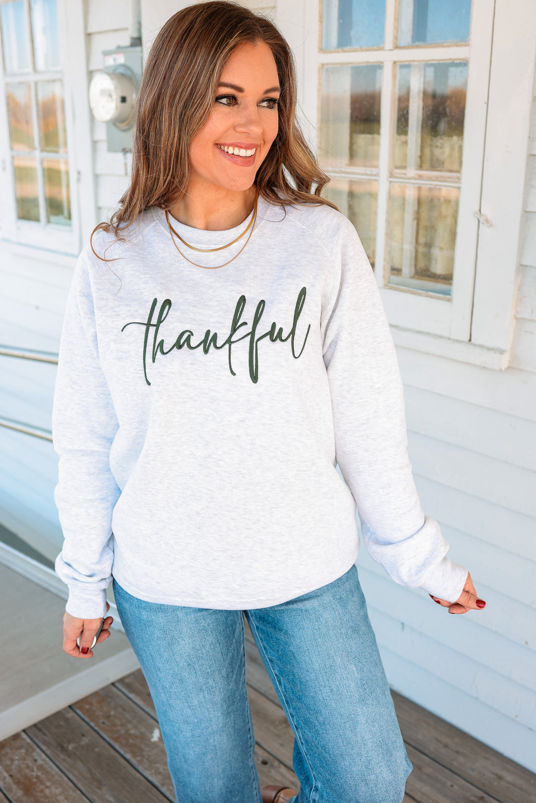 Thankful Embroidered Crewneck Sweatshirt