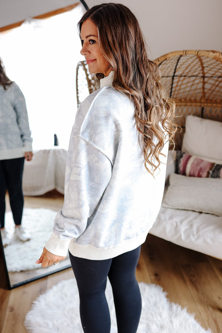 Mock Neck Sweatshirt - Light Wash Camo