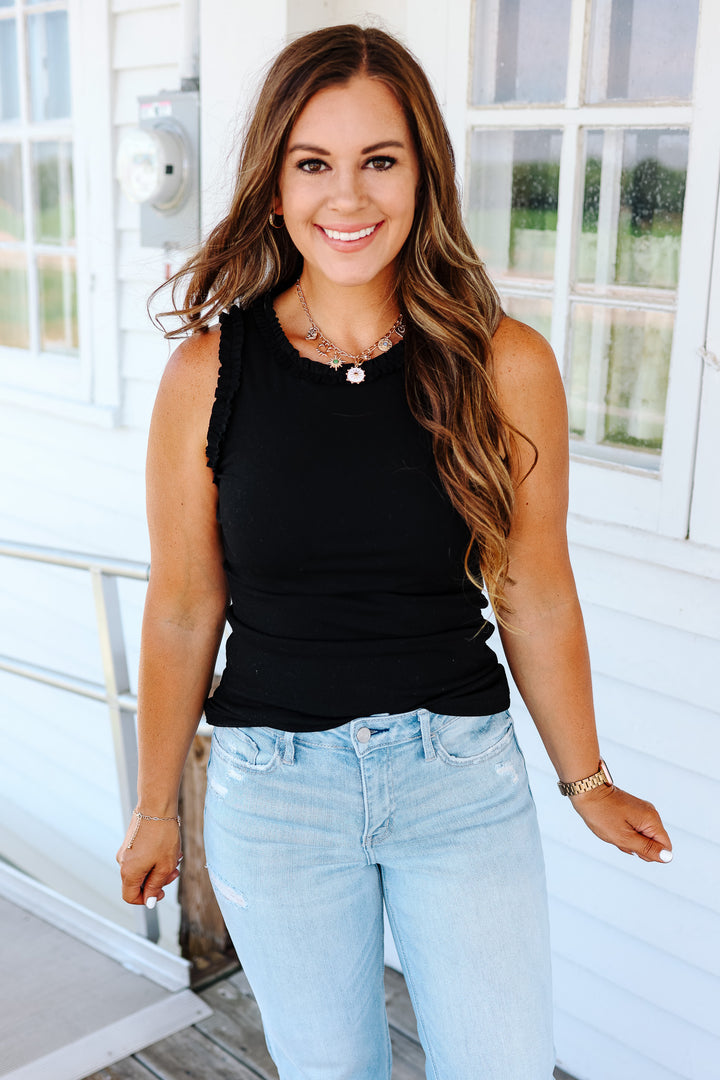 Veda Ruffle Trim Tank - Black