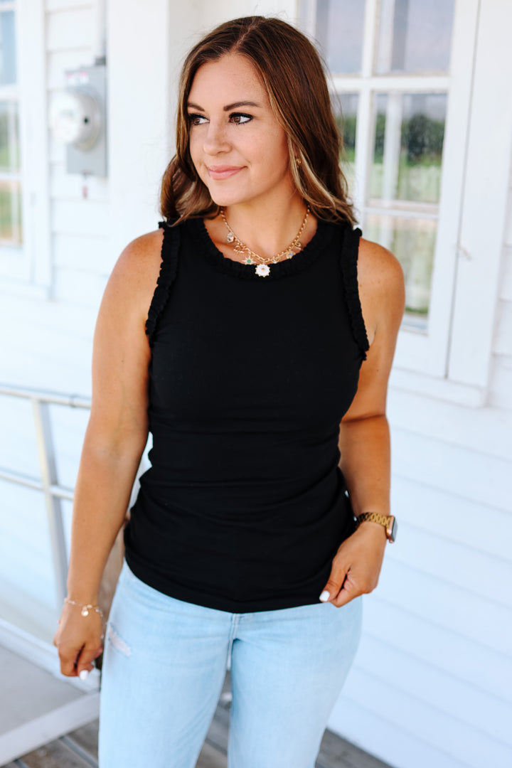 Veda Ruffle Trim Tank - Black