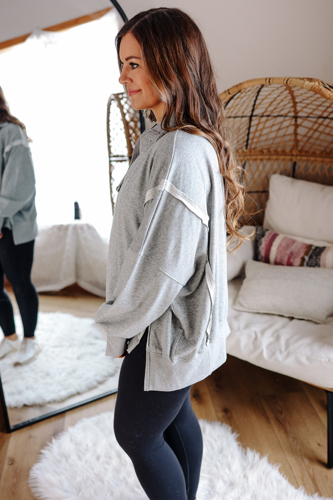Tamika Henley Sweatshirt - Heather Grey