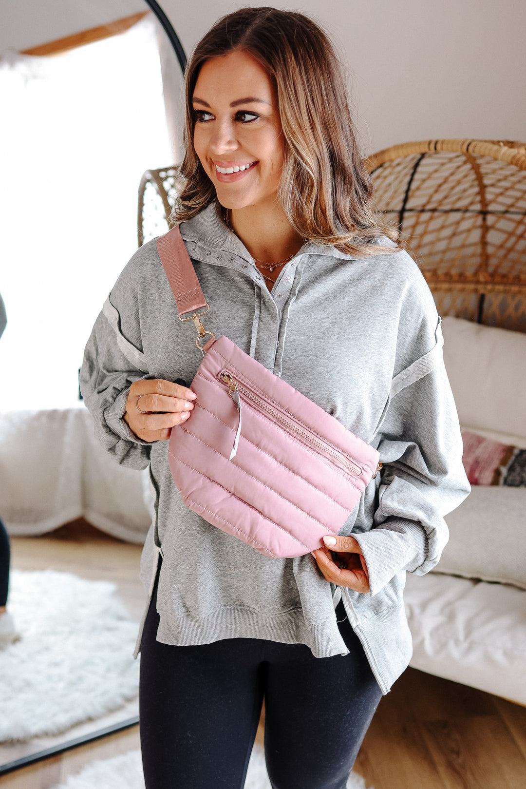 Jolie Puffer Bum Bag - Dusty Pink