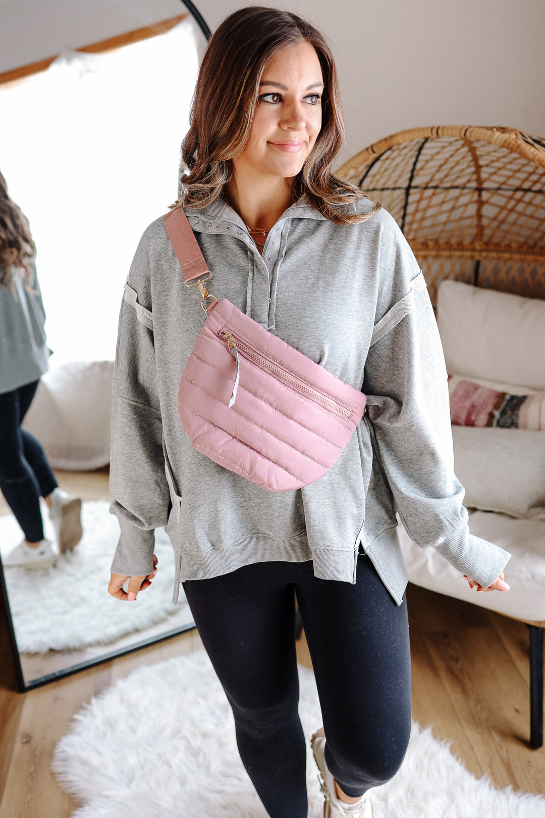 Jolie Puffer Bum Bag - Dusty Pink