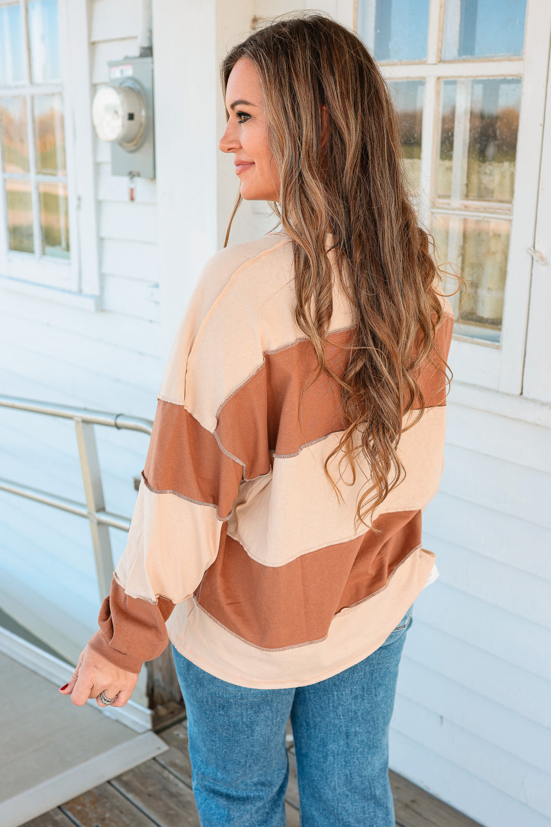 Mariella Panel Long Sleeve Top - Natural Caramel