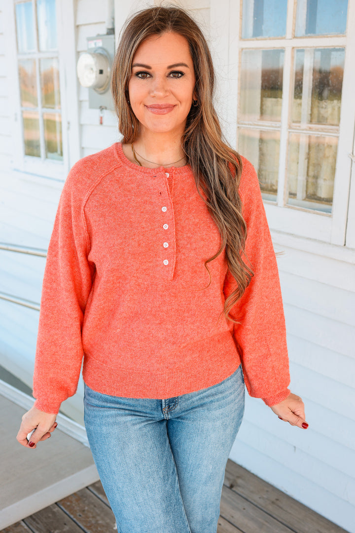 Amelia Raglan Henley Sweater - Blood Orange