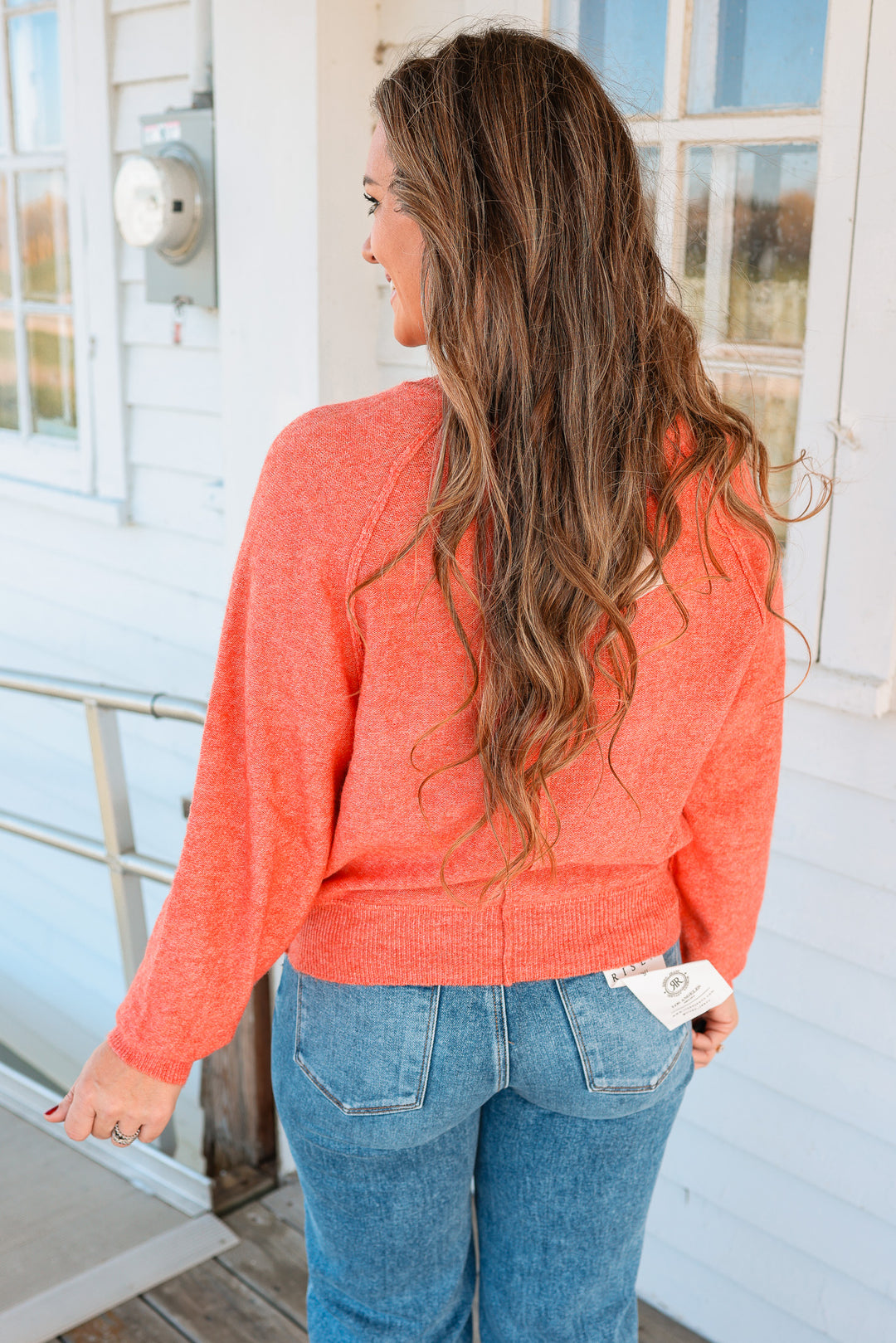 Amelia Raglan Henley Sweater - Blood Orange