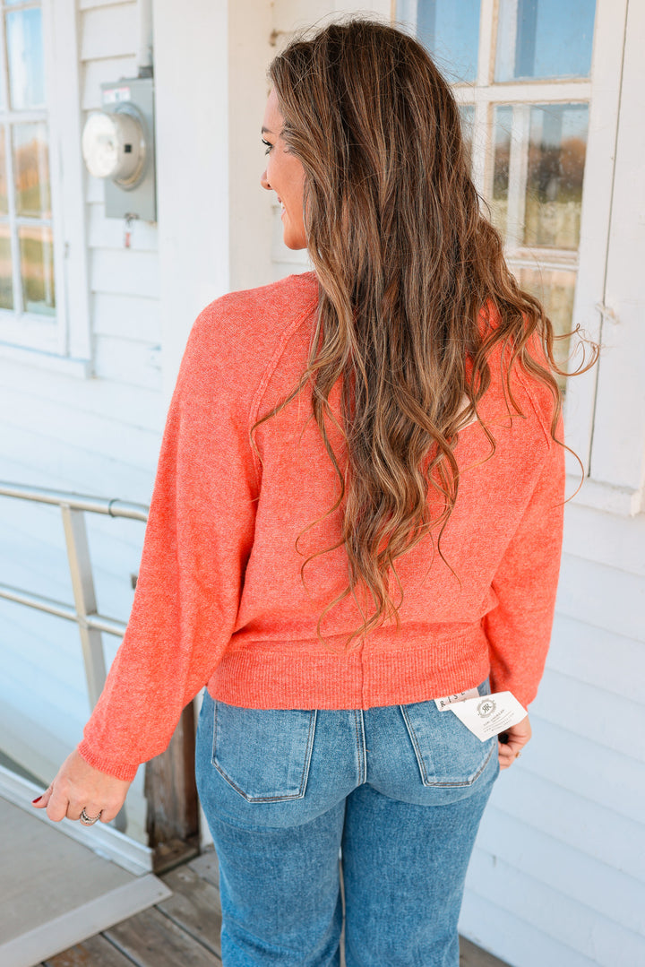 Amelia Raglan Henley Sweater - Blood Orange