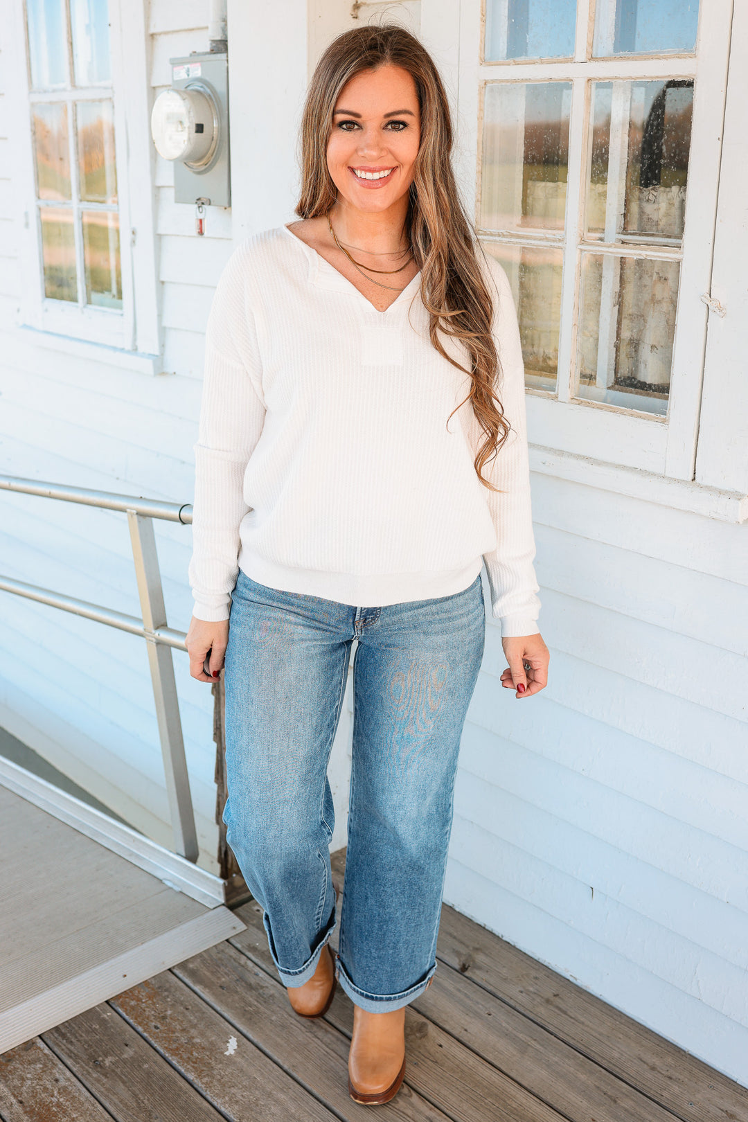 Margot Mini Waffle Textured Sweater - Ivory