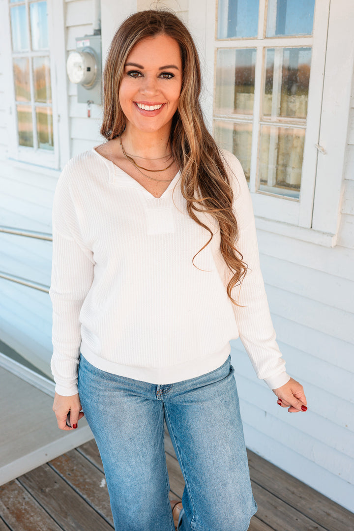 Margot Mini Waffle Textured Sweater - Ivory