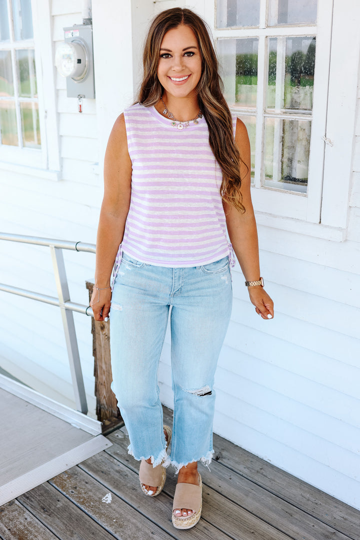 Kaia Side Ruched Muscle Tank - Lilac