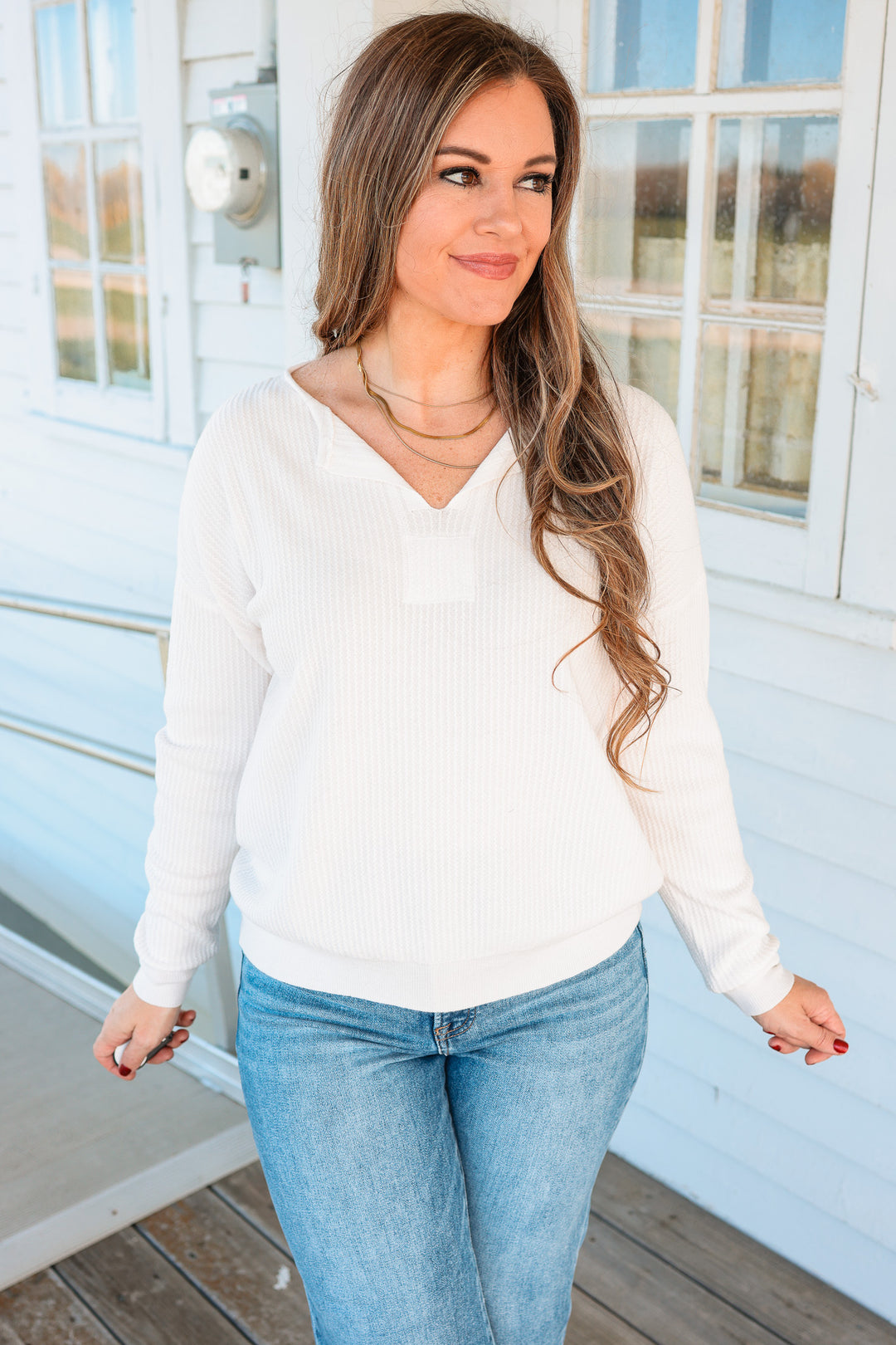 Margot Mini Waffle Textured Sweater - Ivory