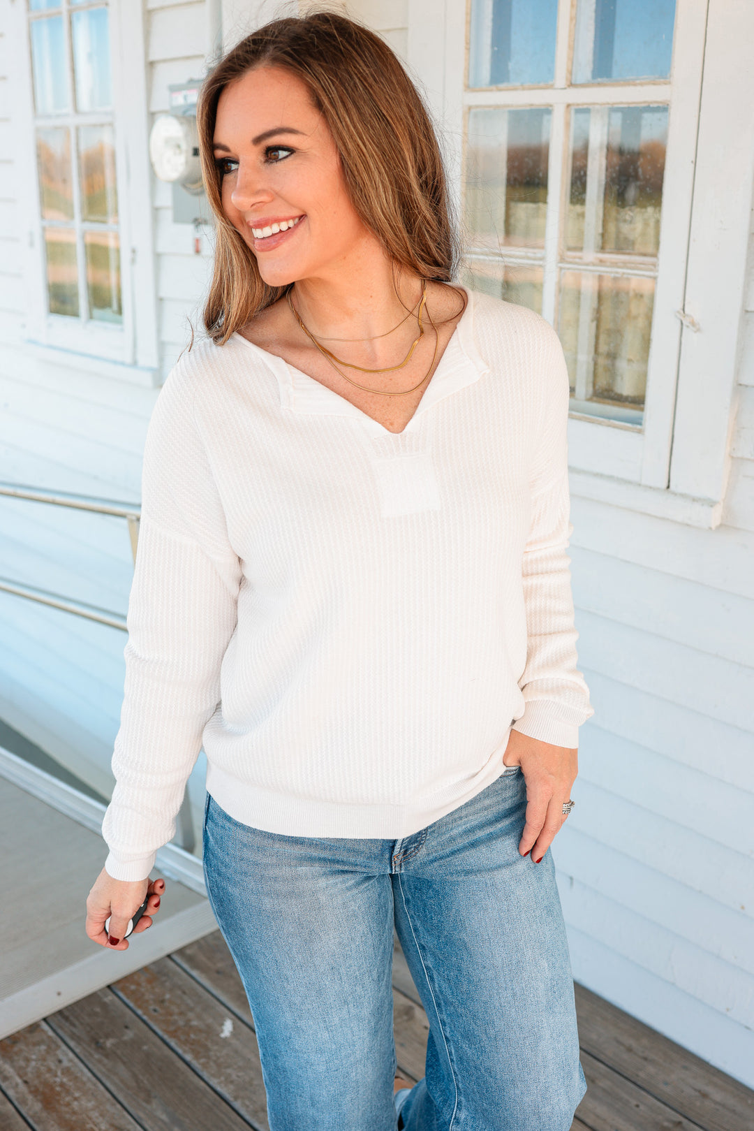 Margot Mini Waffle Textured Sweater - Ivory