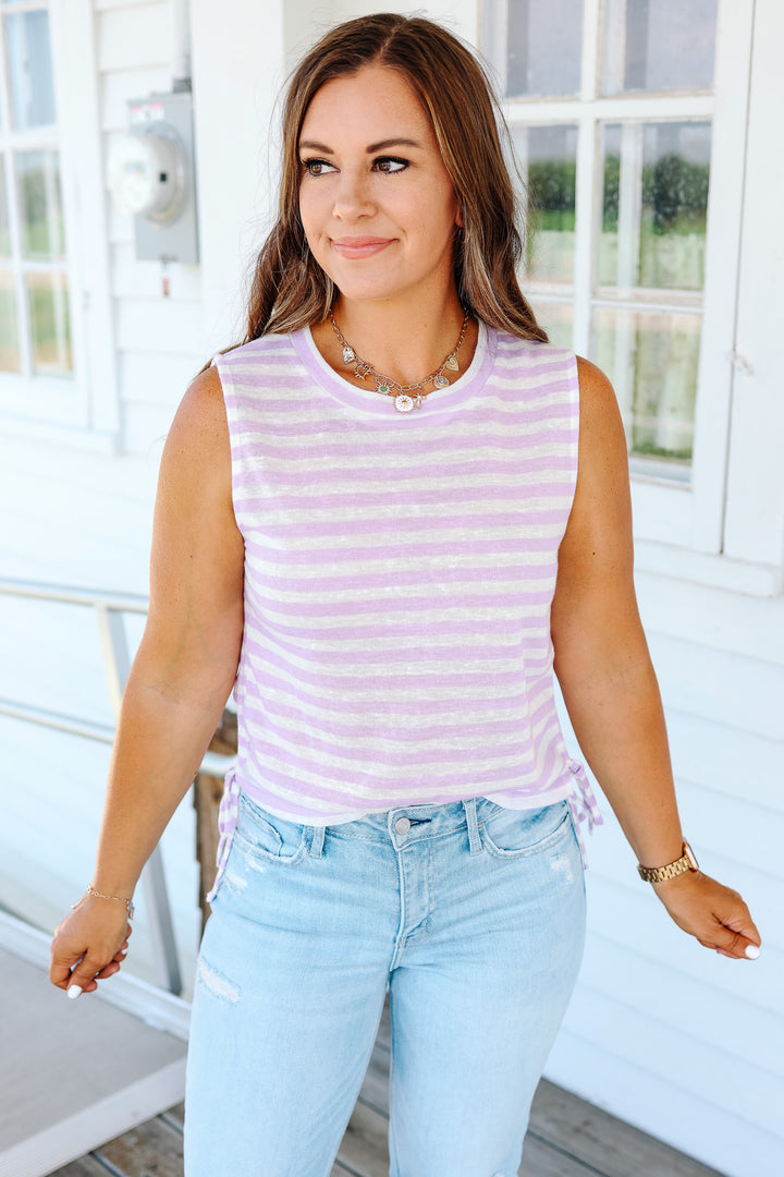 Kaia Side Ruched Muscle Tank - Lilac