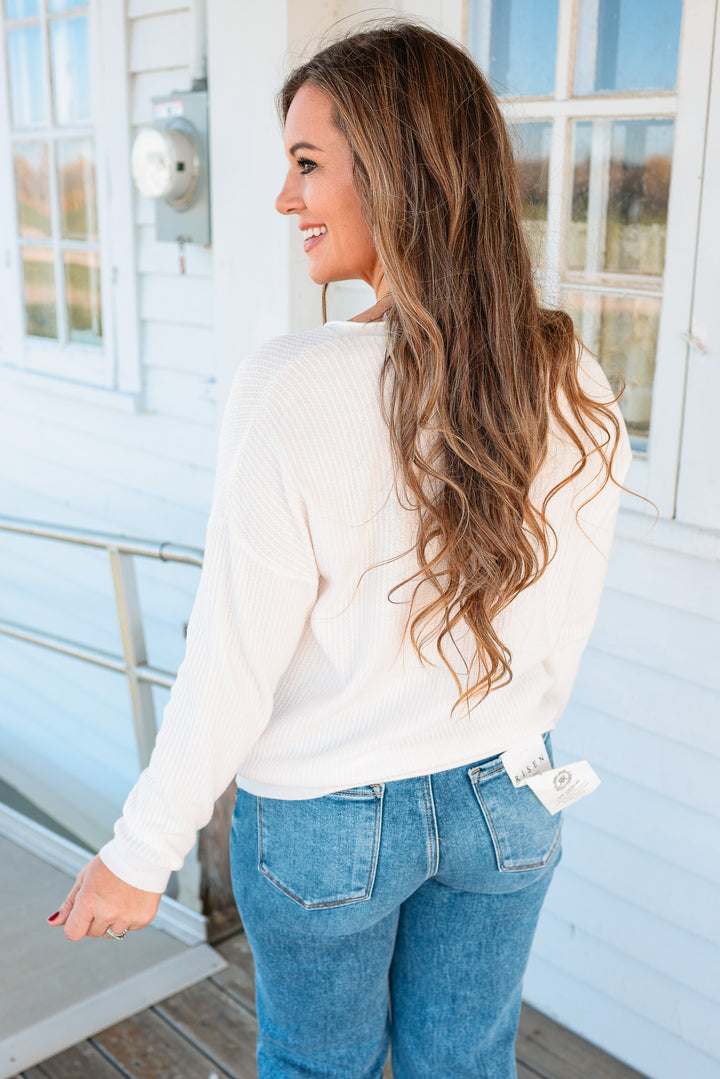 Margot Mini Waffle Textured Sweater - Ivory