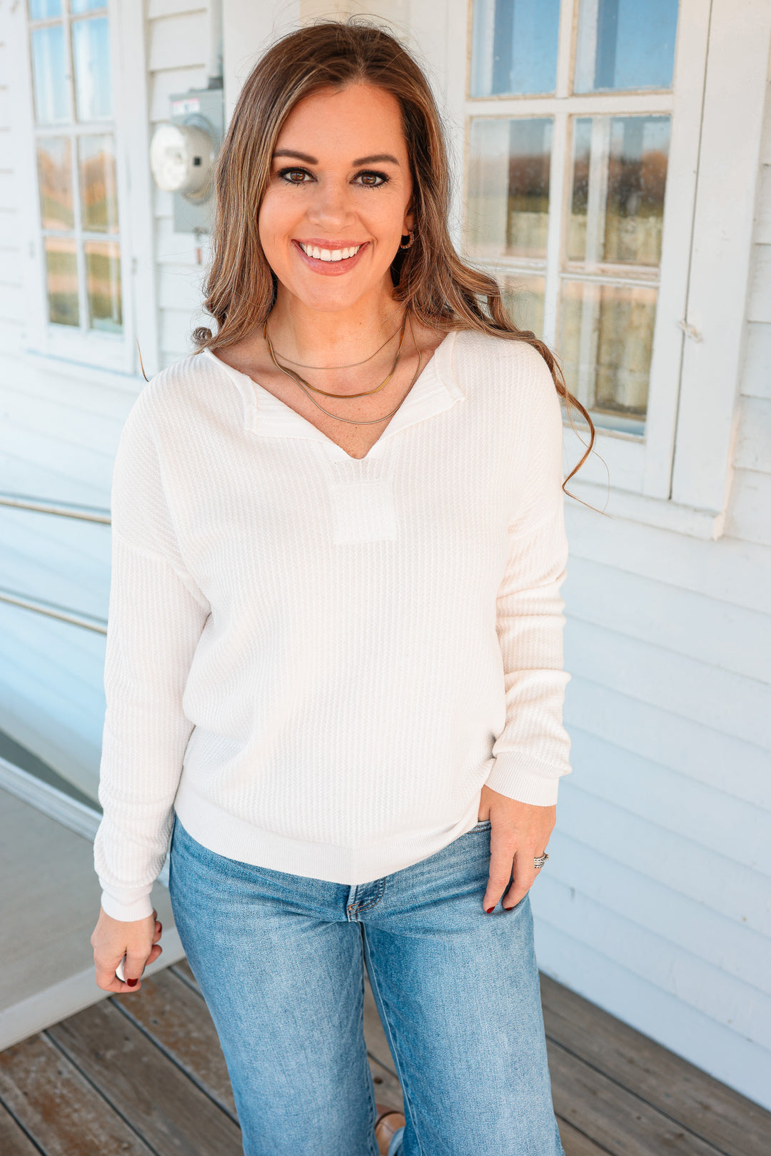 Margot Mini Waffle Textured Sweater - Ivory