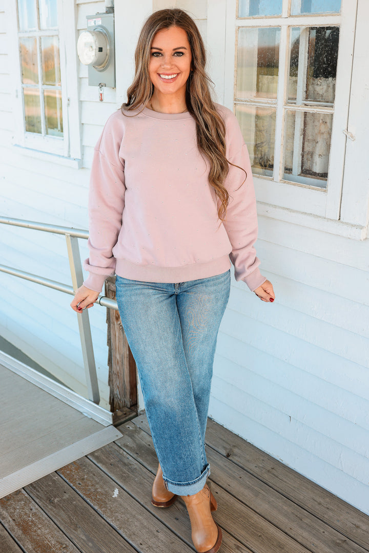 Amber Rhinestud Embellished Sweatshirt - Dusty Lilac