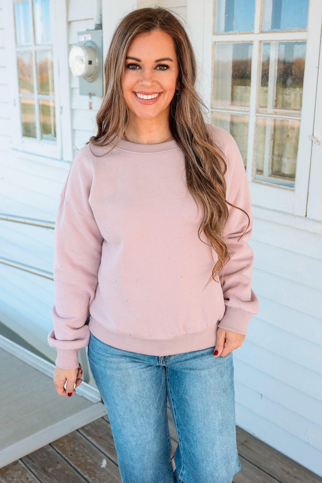 Amber Rhinestud Embellished Sweatshirt - Dusty Lilac