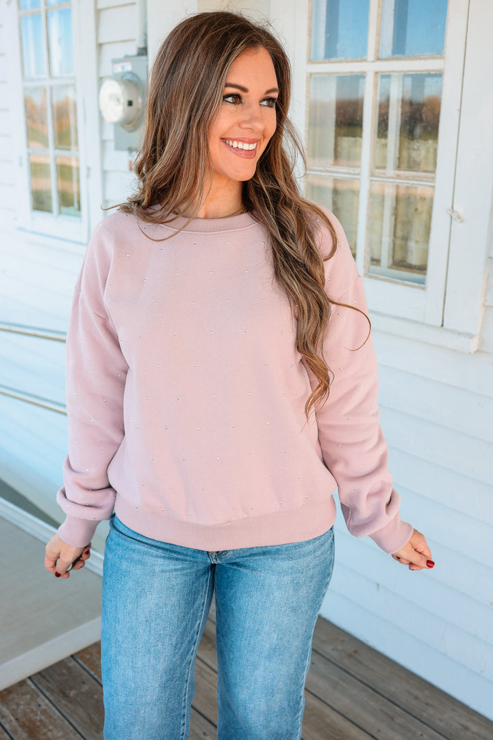 Amber Rhinestud Embellished Sweatshirt - Dusty Lilac