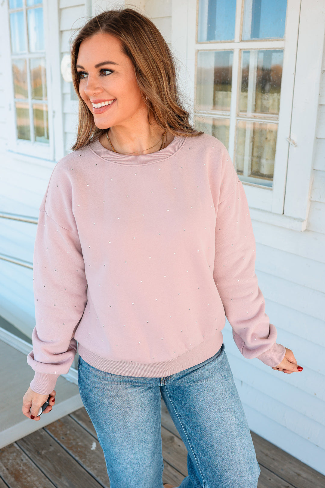 Amber Rhinestud Embellished Sweatshirt - Dusty Lilac
