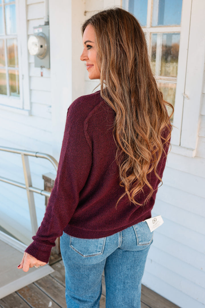 Anika Half Button Fuzzy Sweater - Dark Plum