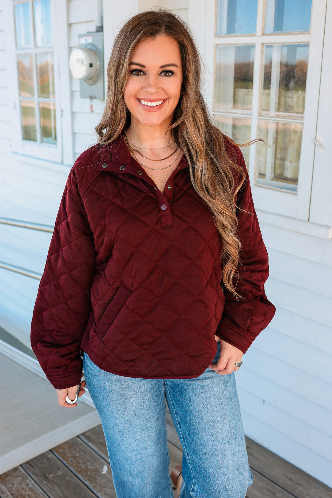 Roxy Quilted Half Snap Jacket - Dark Chery