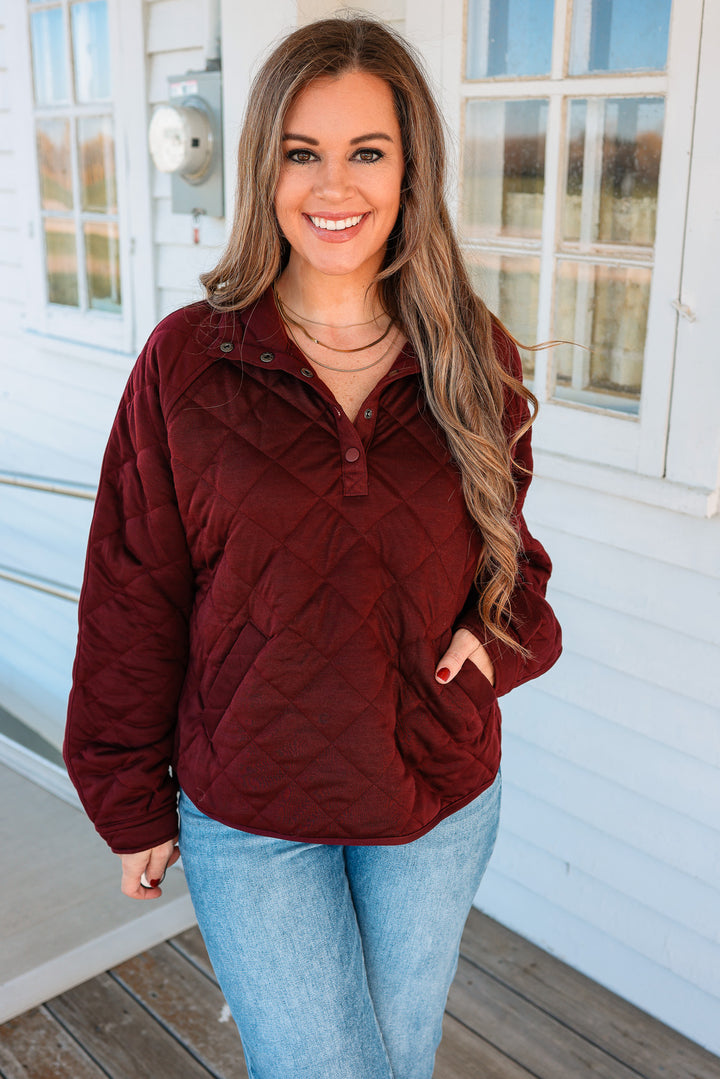 Roxy Quilted Half Snap Jacket - Dark Chery