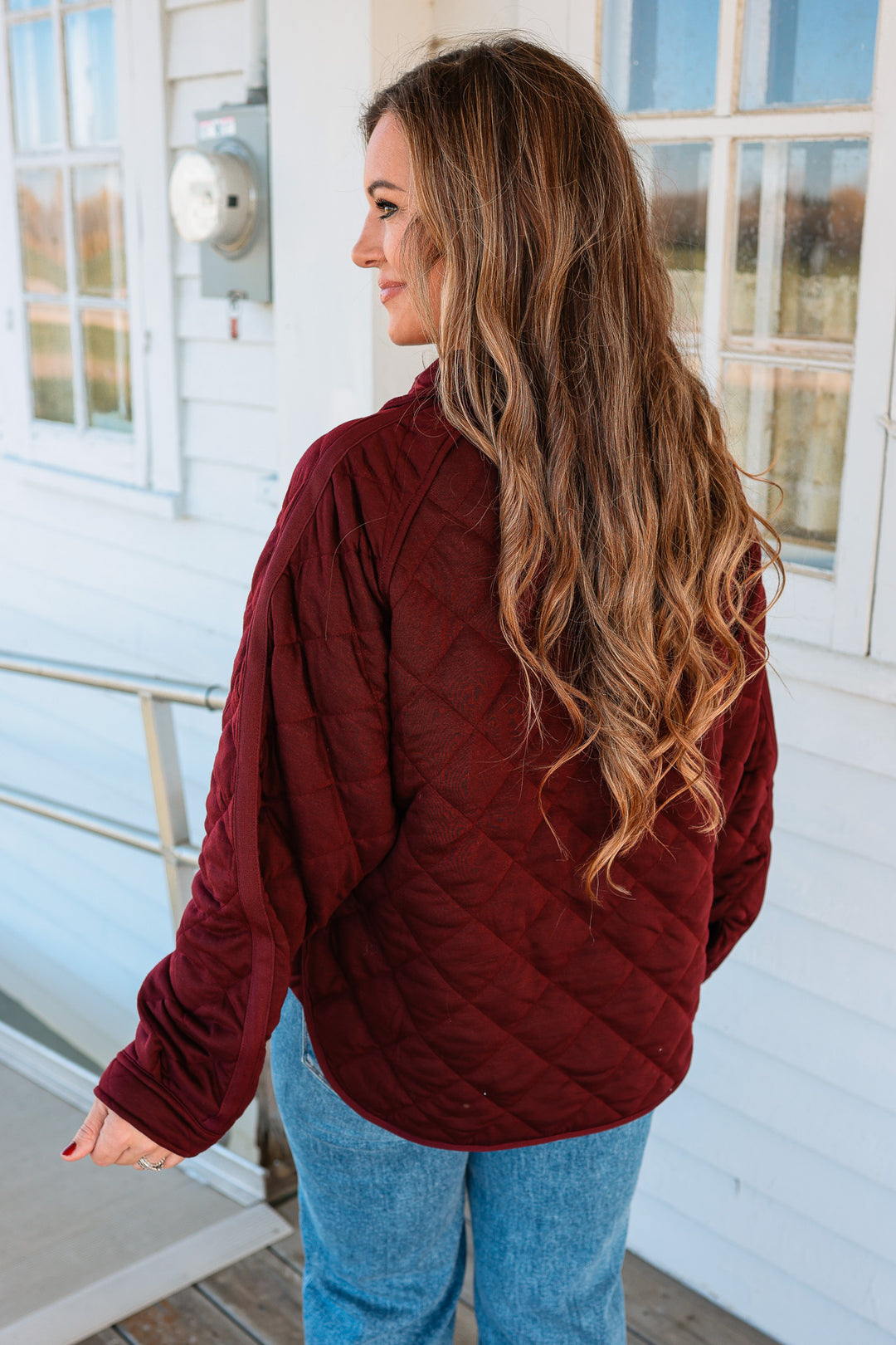 Roxy Quilted Half Snap Jacket - Dark Chery