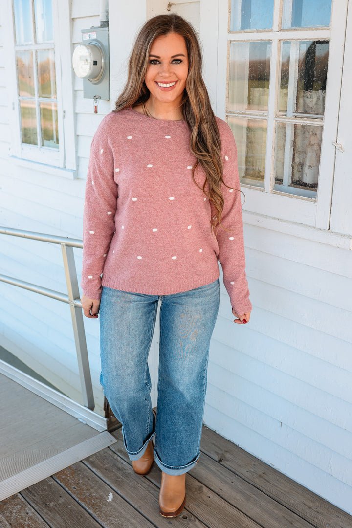 Pom Dots Sweater - Mauve