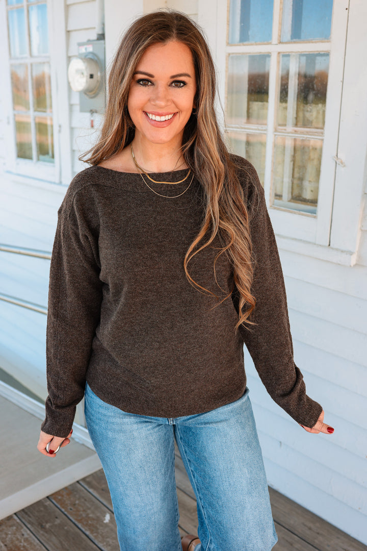 Gemma Boatneck Lace Detail Sweater - Chocolate