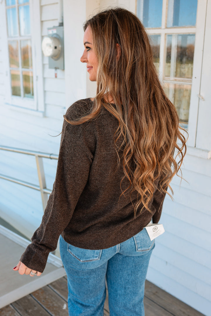 Gemma Boatneck Lace Detail Sweater - Chocolate