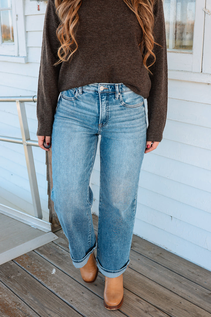RISEN: Bristyl Elastic Band Tummy Control Cuffed Jeans