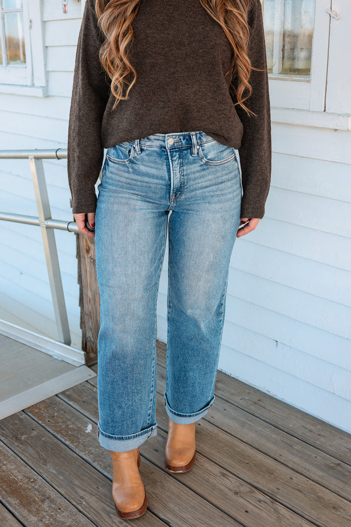 RISEN: Bristyl Elastic Band Tummy Control Cuffed Jeans