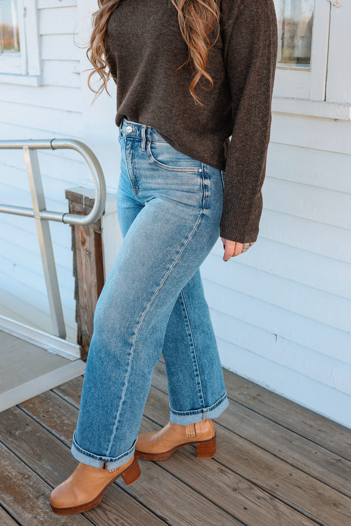 RISEN: Bristyl Elastic Band Tummy Control Cuffed Jeans