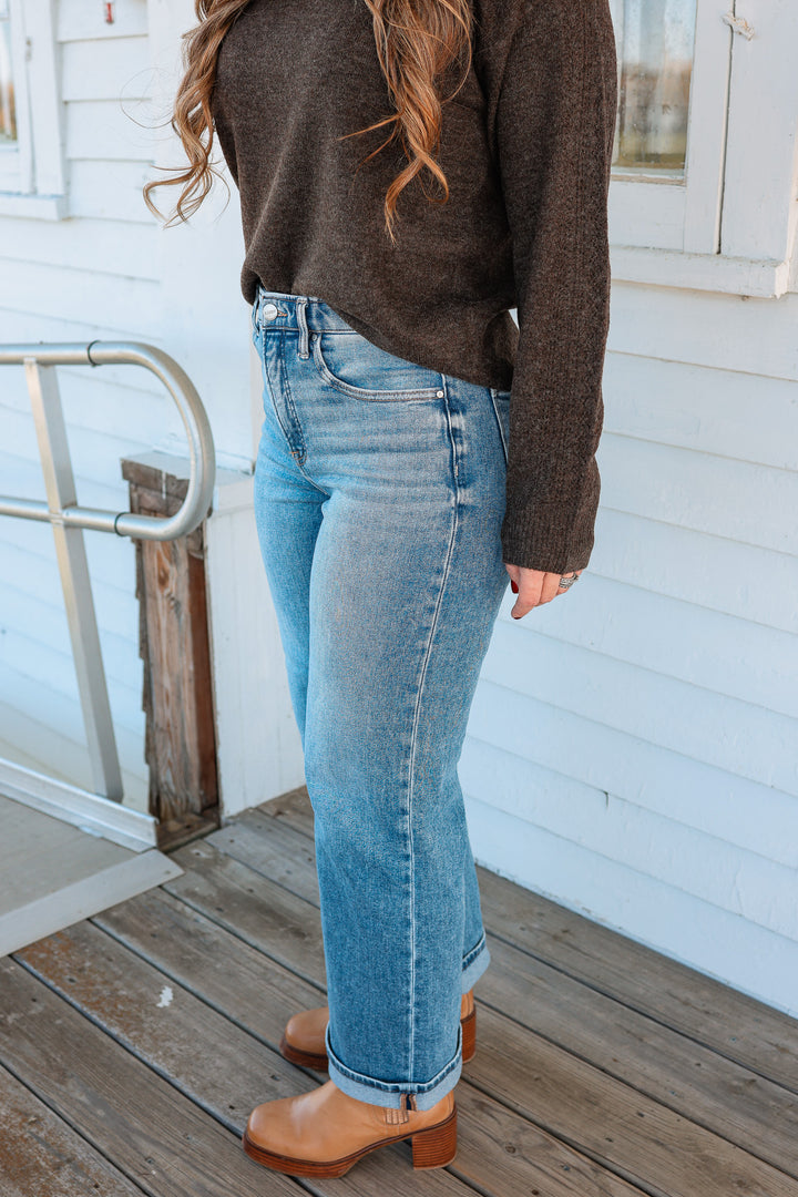 RISEN: Bristyl Elastic Band Tummy Control Cuffed Jeans